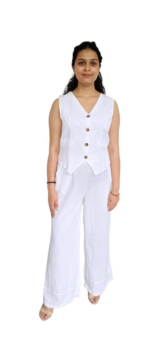 Linen Sleeveless Basket Coord Set