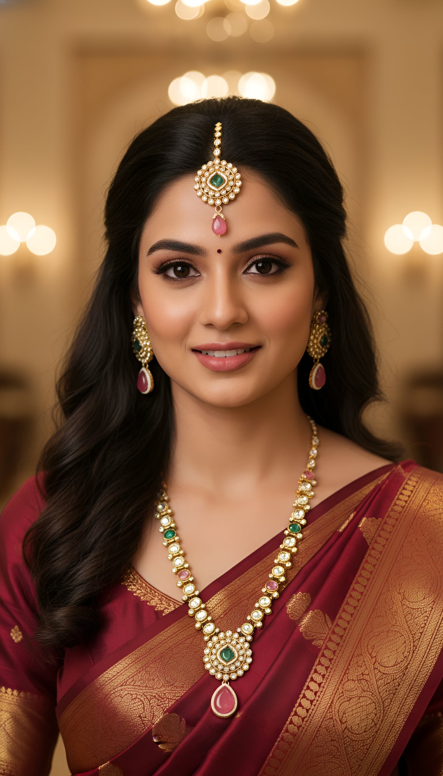 Traditional Long Multicolor Necklace With Earing And Mang Tikka