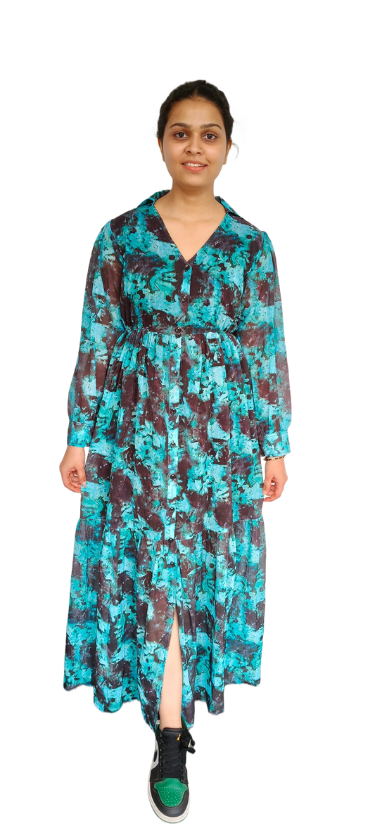 Women Chiffon Digital Print Long Dress