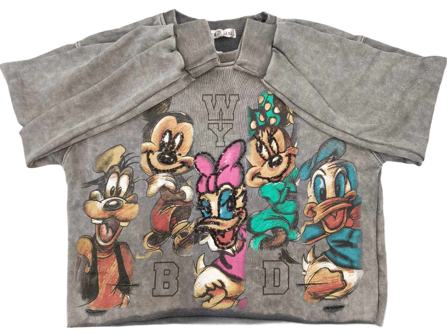 Girls Mickey Print Crop Sweatshirt Full Sleeves With Sequin Work