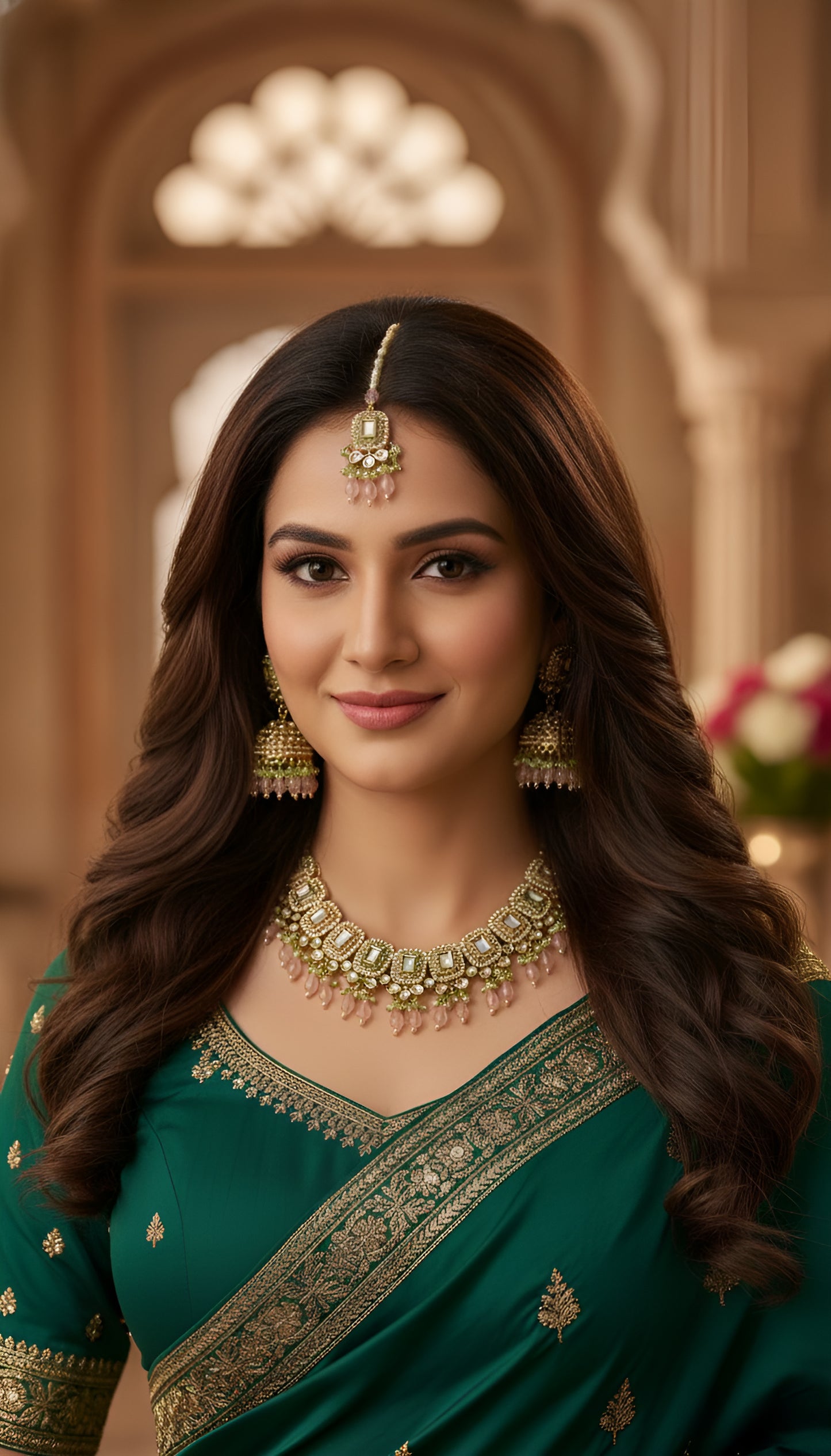 Traditional Multicolor With White Beeds Chokar Necklace with Earing and Tikka