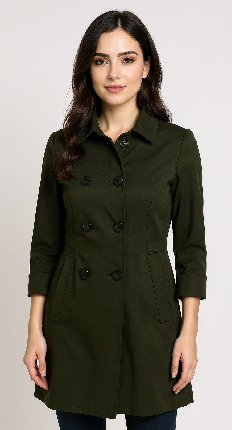 Long Tweed Women Coat Olive