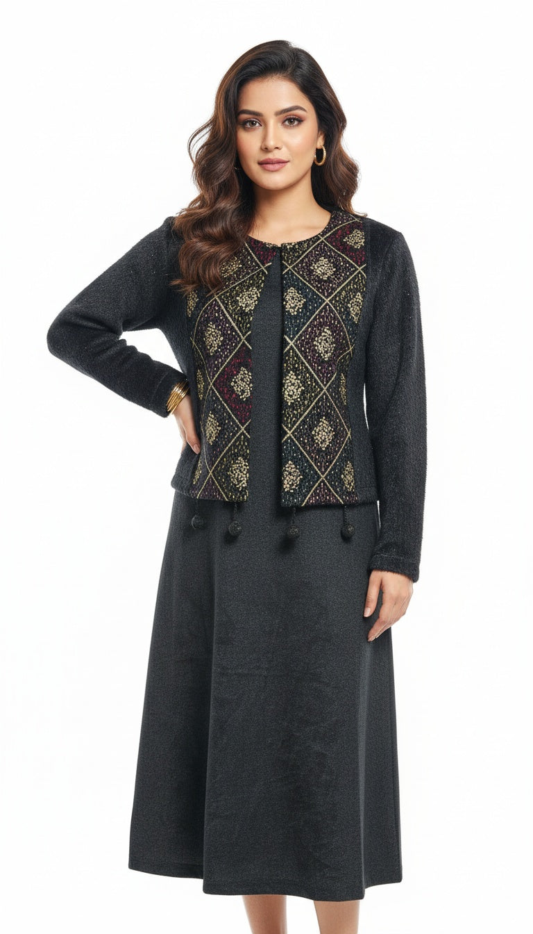 Women Woolen Dress with Beautiful Attached Jacket