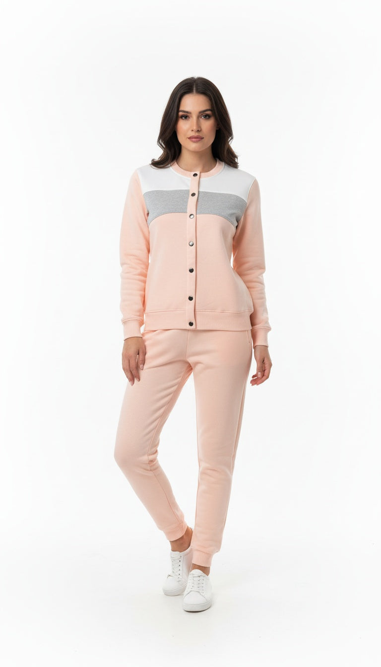 Women Cotton Fleece Co-Ord Set with Track Pants and front Button