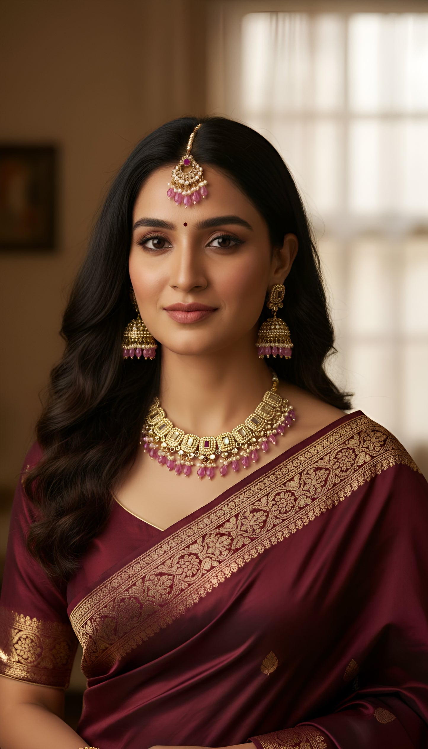 Traditional Multicolor With White Beeds Chokar Necklace with Earing and Tikka