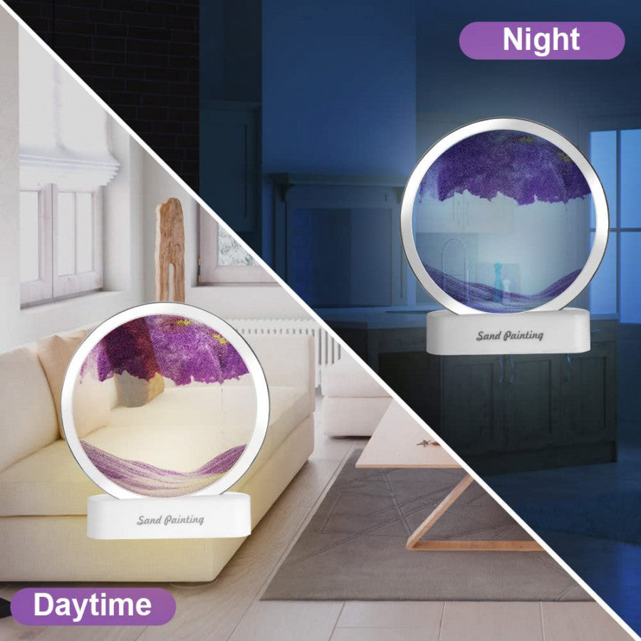 Moving Sand Art Picture, 3D Deep Sea Sandscape in Motion, Round Glass Frame Display Flowing Sand Relaxing Gift for Kids Adults Home Office Work Desktop Decoration Toy