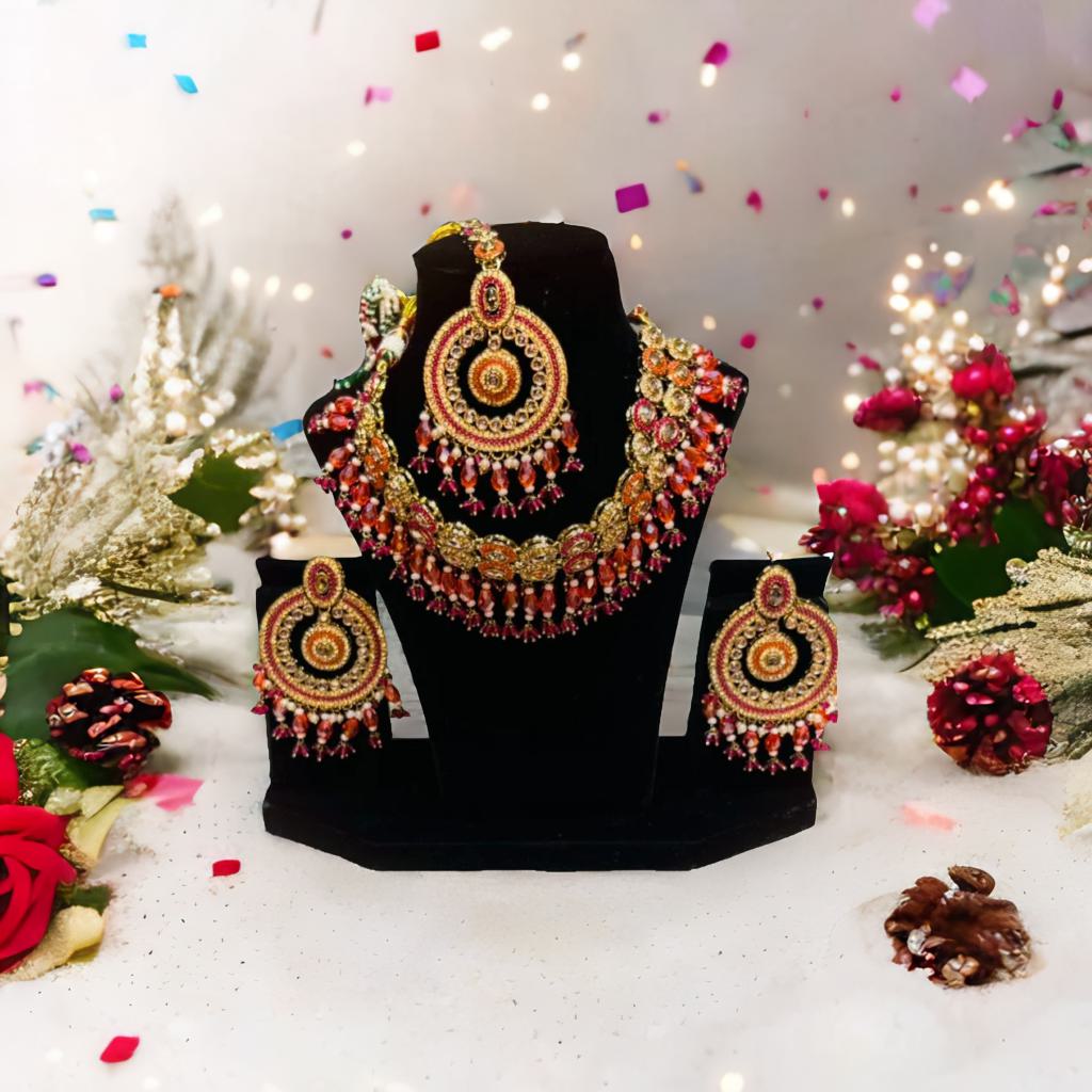 Traditional Kundan Necklace Set with Earrings & Maang Tikka for Women
