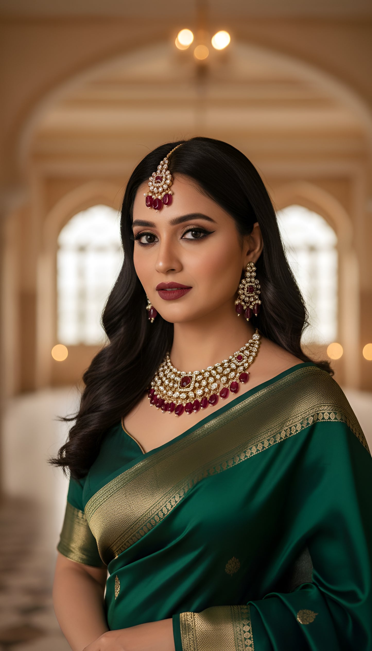 Traditional Necklace Set With Earing And Mang Tikka