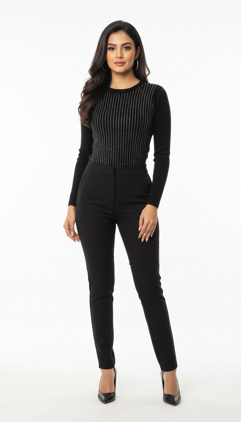 Women’s Elegant Full-Sleeve Soft Wool Embellished Top