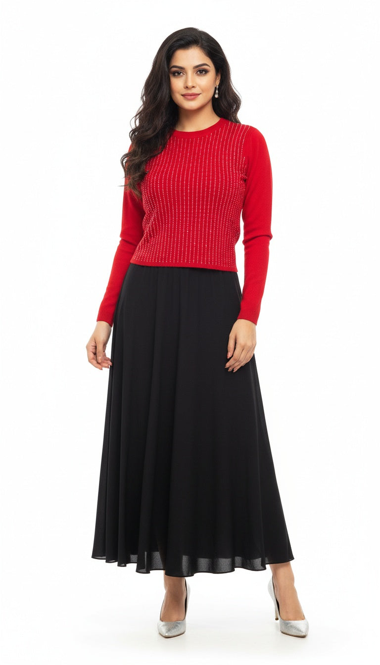 Women’s Elegant Full-Sleeve Soft Wool Embellished Top