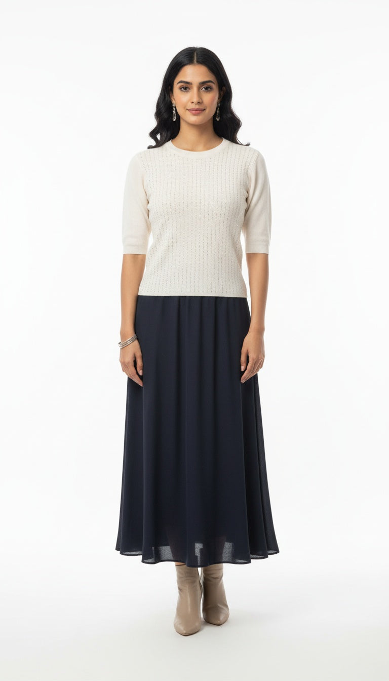 Women’s Elegant Full-Sleeve Soft Wool Embellished Top