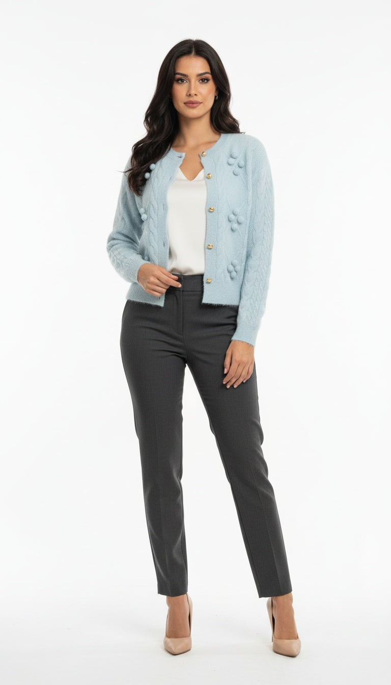 Women’s Woolent Soft Knit Elegant Short Button Cardigan/Top with 3D Floral Detailing