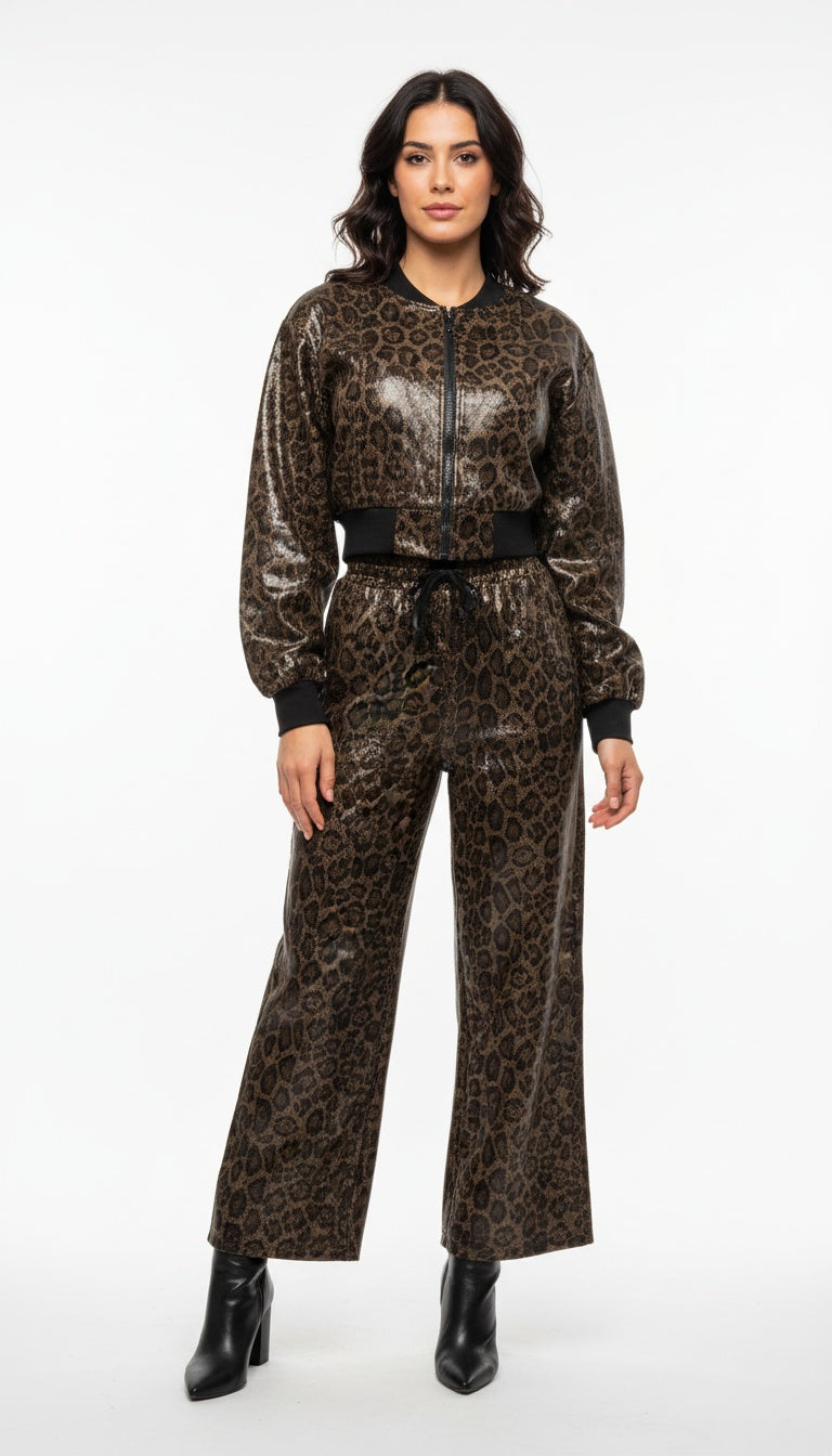 Women Tiger Print Leather Fabric Co-Ord Set