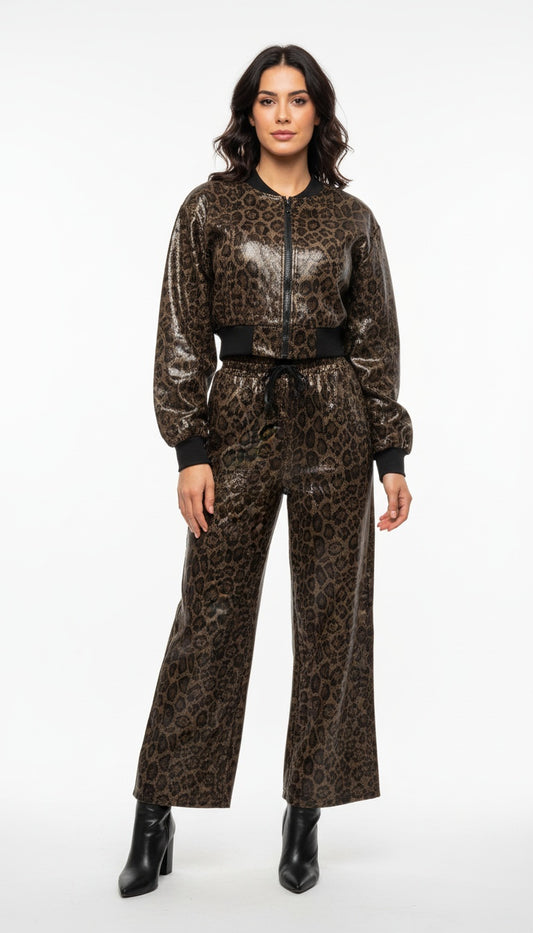 Women Tiger Print Leather Fabric Co-Ord Set