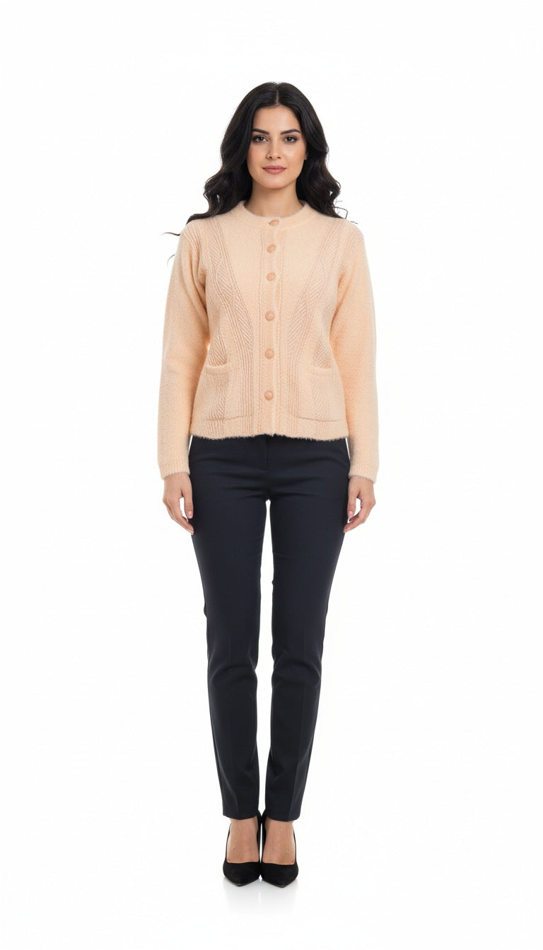 Women’s Fuzzy Woolen Cardigan with Front Buttons | Premium Winter Wear
