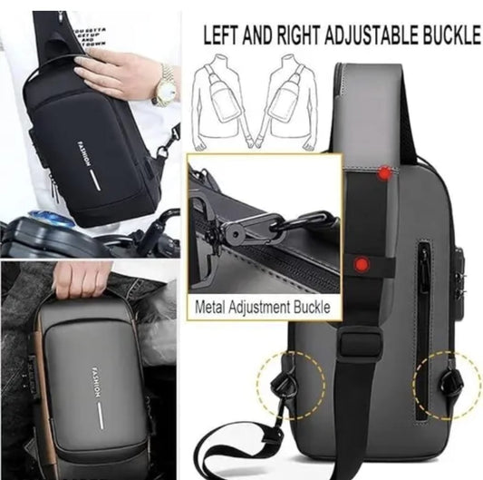 USB Chest Bag,Travel Shoulder Bag Waterproof trendy Carry Bag for Work Travel Gadget Tablet Books Mobile