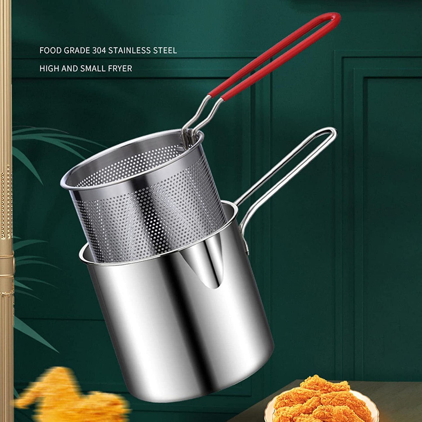 Deep Frying Pot with Strainer Basket | 1200ml Stainless Steel Pan with Handle | Ideal for Frying French Fries/Chicken Wings/Shrimp/Boiling Butter/Sauce/Gravies/Pasta