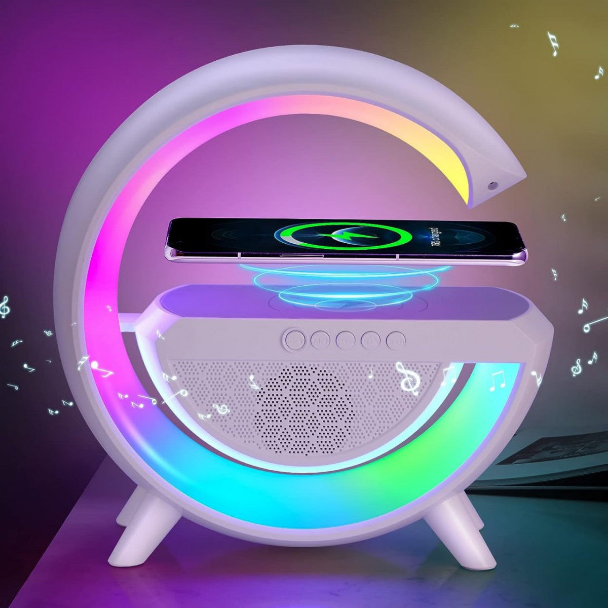 G SPEAKER LAMP & ALARM CLOCK WITH CHARGER - 3 in 1 Multi-Function Bluetooth Speaker with Wireless Fast Charging, RGB Light and Sunrise Alarm Clock for Bedroom & Bedside Table