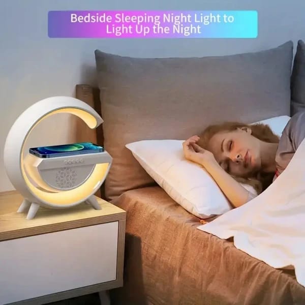 G SPEAKER LAMP & ALARM CLOCK WITH CHARGER - 3 in 1 Multi-Function Bluetooth Speaker with Wireless Fast Charging, RGB Light and Sunrise Alarm Clock for Bedroom & Bedside Table