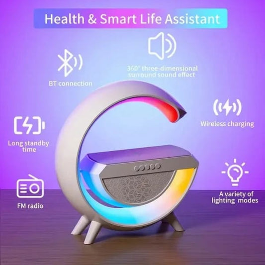 G SPEAKER LAMP & ALARM CLOCK WITH CHARGER - 3 in 1 Multi-Function Bluetooth Speaker with Wireless Fast Charging, RGB Light and Sunrise Alarm Clock for Bedroom & Bedside Table