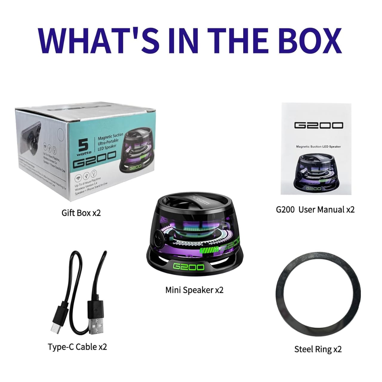 Magnetic Bluetooth Speaker G200 Portable Wireless Mini Speaker with RGB Light Show 3D Stereo Sound Waterproof IPX5 Phone Stand TWS Pairing Compact Travel Audio