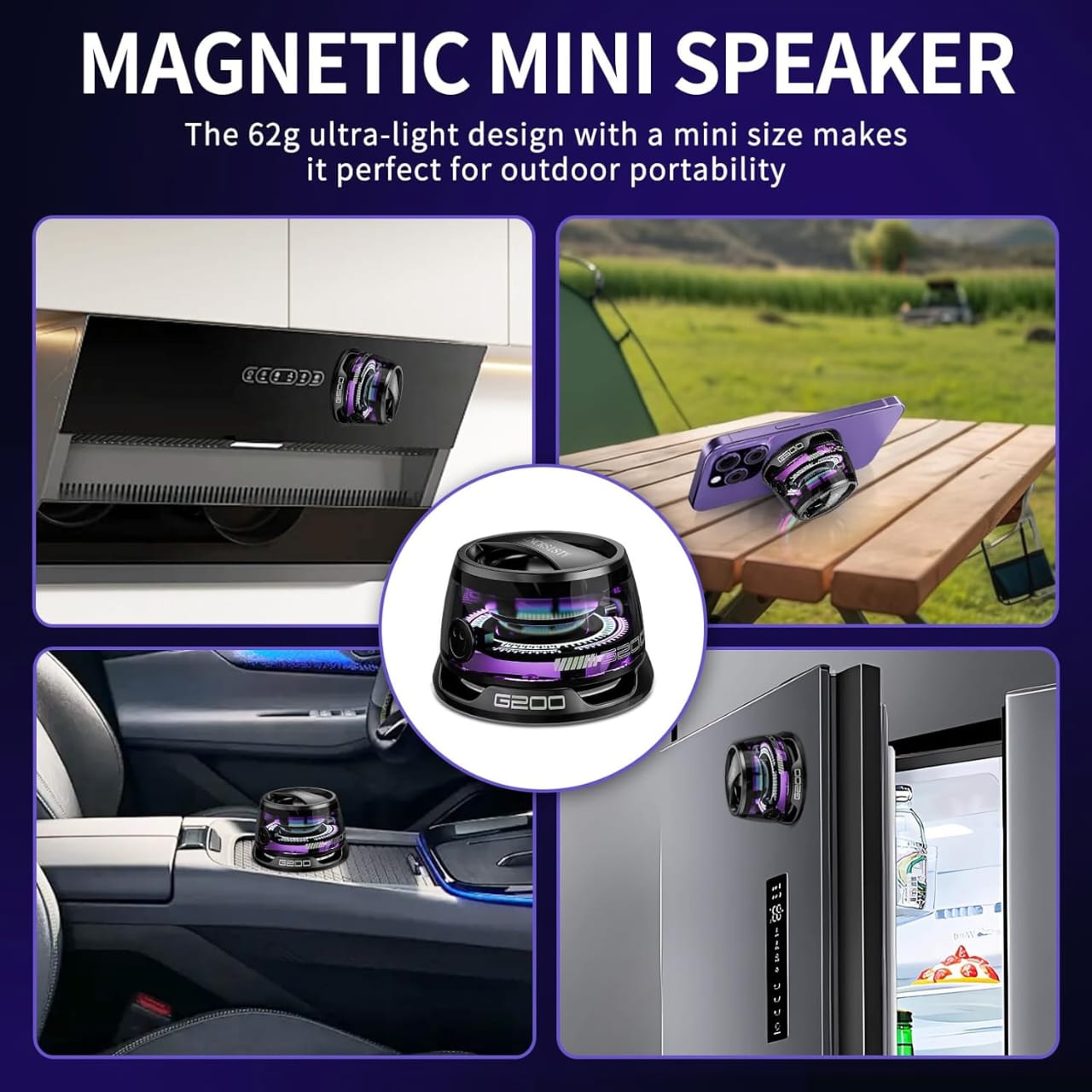 Magnetic Bluetooth Speaker G200 Portable Wireless Mini Speaker with RGB Light Show 3D Stereo Sound Waterproof IPX5 Phone Stand TWS Pairing Compact Travel Audio