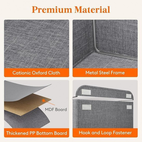 26L Foldable Clothes Organizer For Wardrobe, Blanket Storage Box, Cloth and Dress Organiser Metal Frame Basket Bag with Lid,Carry Handles for Bedding