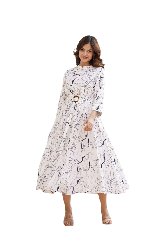 Women Long White Rayon Cotton Tunic