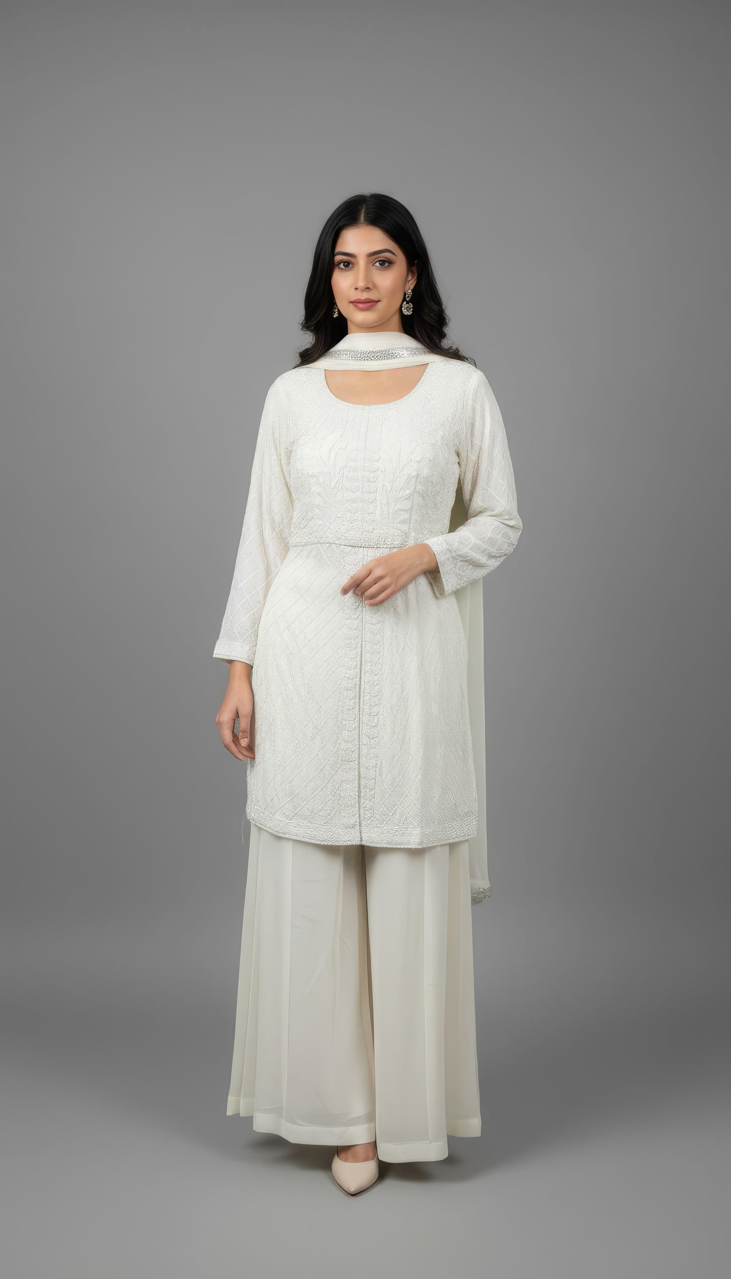 3-Piece Elegant Suit with Sharara, decorated with Swarovski and Bead Work