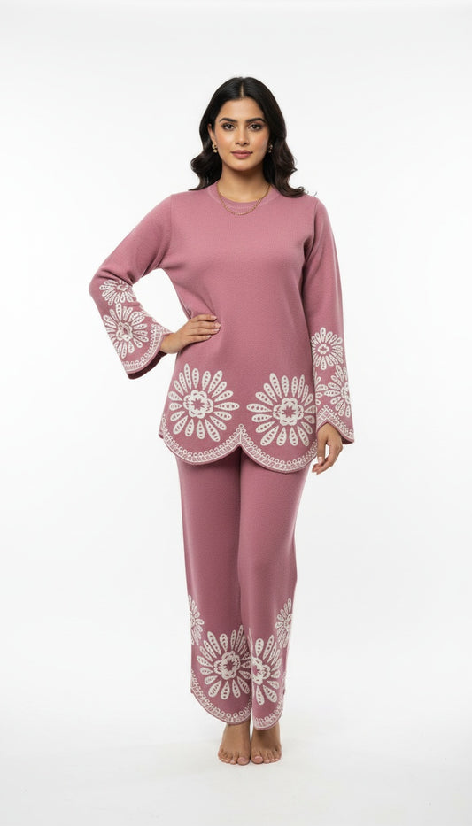 Women Soft Wool Self-Print Co-Ord Set