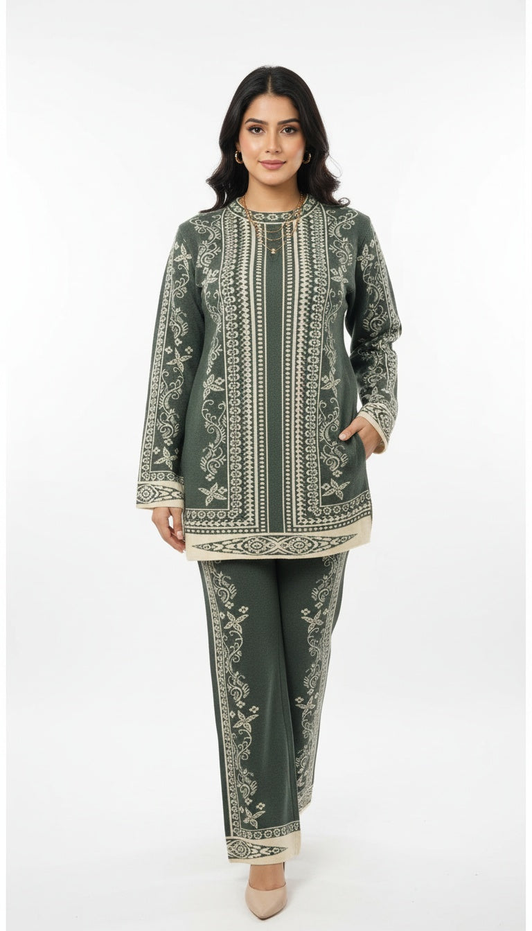 Women Soft Wool Self-Print Co-Ord Set