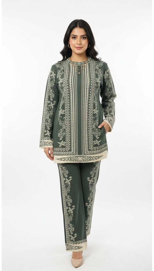 Women Soft Wool Self-Print Co-Ord Set