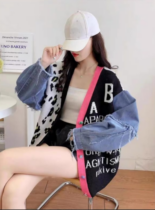 Girls Soft Knitting and Denim Jacket / Cardigan