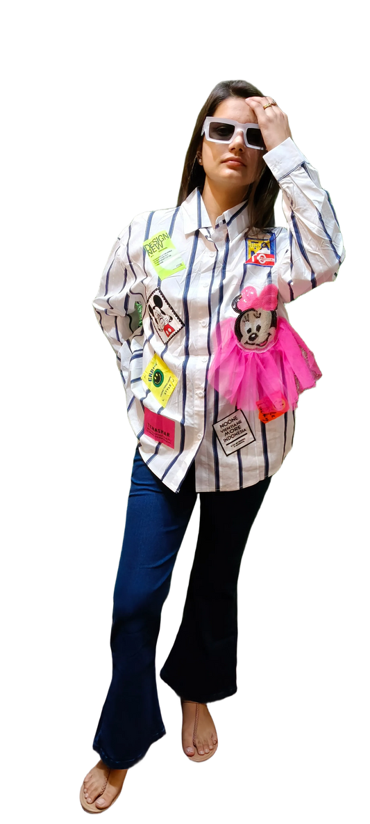 White Designer Patch Shirt