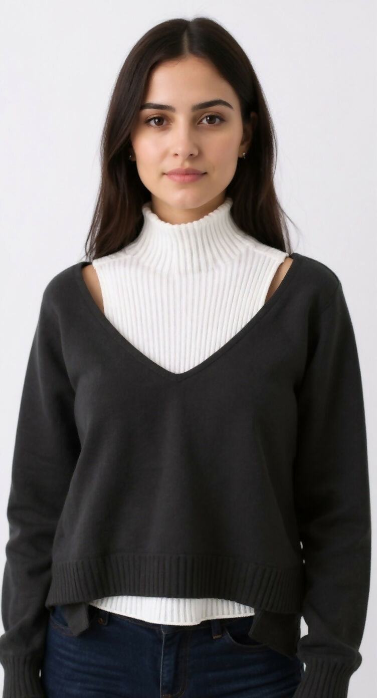 2 Pcs Sweater With High Neck Inner for Girls and Women