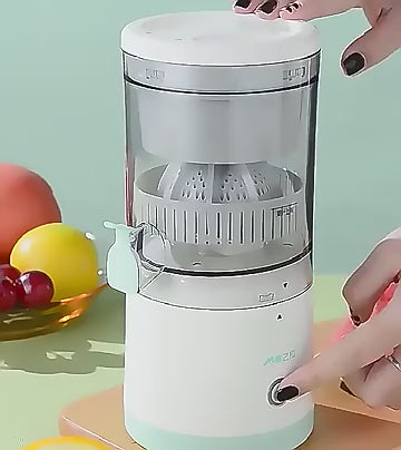 Electric Citrus Juicer, Portable Fruit Extractor with Splash Guard, White and Silver, Fresh Juice Maker for Home Kitchen