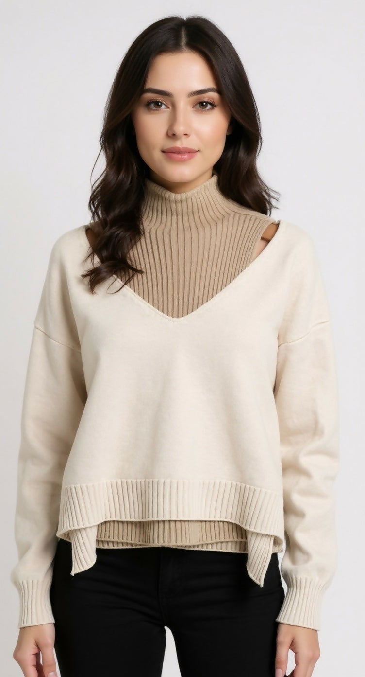 2 Pcs Sweater With High Neck Inner for Girls and Women